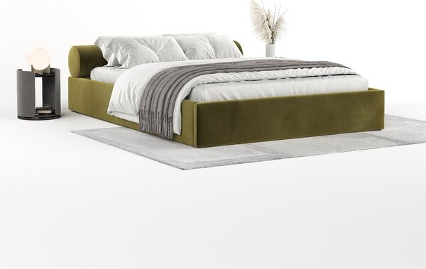 Tamno zeleni tapecirani bračni krevet s prostorom za odlaganje s podnicom 180x200 cm Solvo – Maison de Rêve
