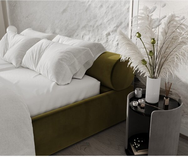 Tamno zeleni tapecirani bračni krevet s prostorom za odlaganje s podnicom 180x200 cm Solvo – Maison de Rêve