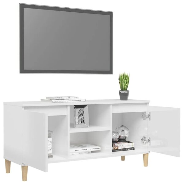 TV ormarić s drvenim nogama sjajni bijeli 103 5x35x50 cm - Visoko sjajno bijela 1 Visoko sjajno bijela