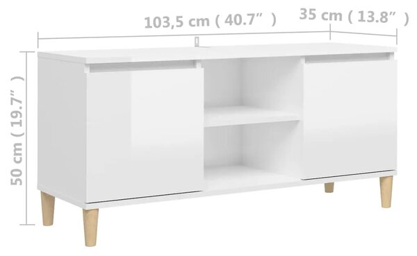 TV ormarić s drvenim nogama sjajni bijeli 103 5x35x50 cm - Visoko sjajno bijela 1 Visoko sjajno bijela