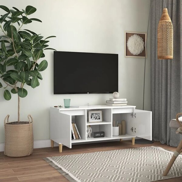 TV ormarić s drvenim nogama sjajni bijeli 103 5x35x50 cm - Visoko sjajno bijela 1 Visoko sjajno bijela