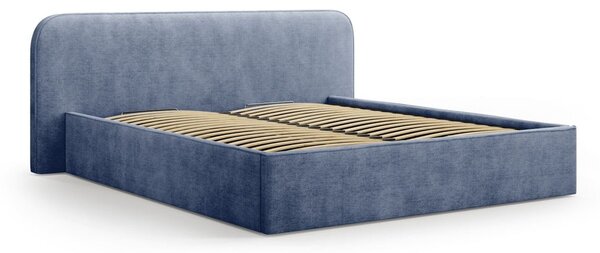 Tamno plavi tapecirani bračni krevet s prostorom za odlaganje s podnicom 160x200 cm Elizabeth – Micadoni