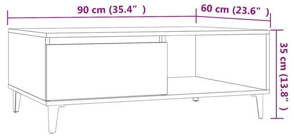 Stolić za kavu boja betona 90 x 60 x 35 cm konstruirano drvo - Beton siva 1 Beton siva