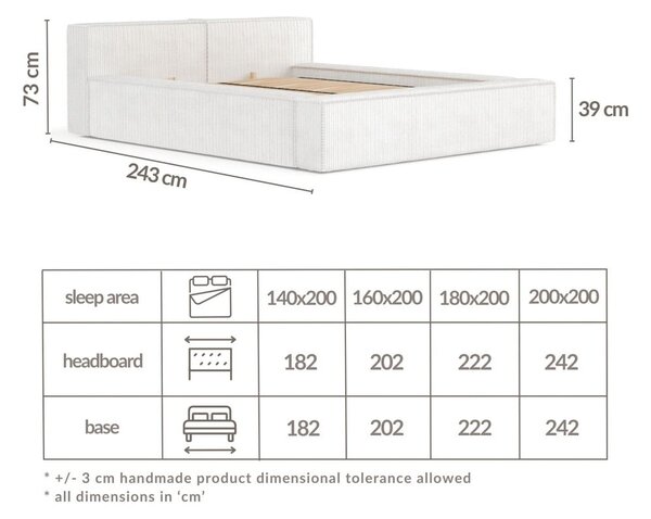 Krem tapecirani bračni krevet s prostorom za odlaganje s podnicom 160x200 cm Voliera – Maison de Rêve