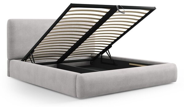 Svijetlo sivi tapecirani bračni krevet s prostorom za pohranu s podnicom 180x200 cm Colonel – Cosmopolitan Design