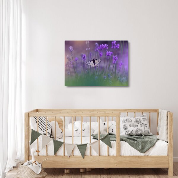 Staklena slika - Leptir u lavandi (70x50 cm)