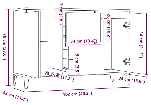 Komoda bijela 102 x 35 x 70 cm od konstruiranog drva - Bijela 1 Bijela