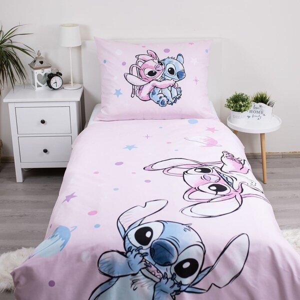Ružičasta pamučna dječja posteljina za krevet za jednu osobu 140x200 cm Lilo a Stitch "Universe" – Jerry Fabrics