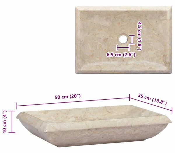 Lavabo - Umivaonik krem boje 50 x 35 x 10 cm mramorni - Krema Krema
