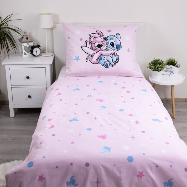 Ružičasta pamučna dječja posteljina za krevet za jednu osobu 140x200 cm Lilo a Stitch "Universe" – Jerry Fabrics