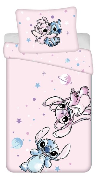 Ružičasta pamučna dječja posteljina za krevet za jednu osobu 140x200 cm Lilo a Stitch "Universe" – Jerry Fabrics