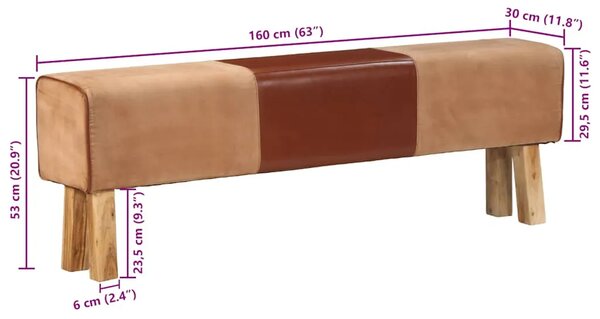 Gimnastička klupa smeđa 160cm prava koža i masivno drvo bagrema - Svjetlosmeđa 160 cm s 4 noge Svjetlosmeđa