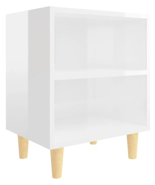 Noćni ormarići s drvenim nogama 2 kom sjajni bijeli 40x30x50 cm - Visoko sjajno bijela 2 Visoko sjajno bijela 2