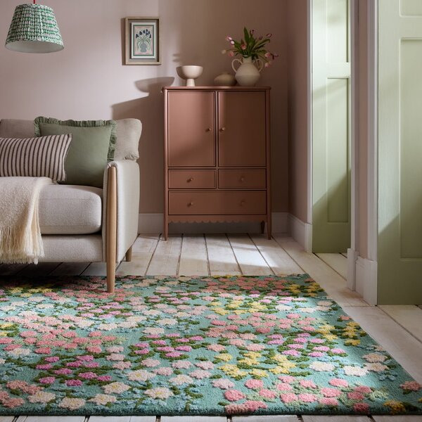 Mentol zeleni ručno rađen vunen tepih 160x230 cm Emilia Floral – Flair Rugs