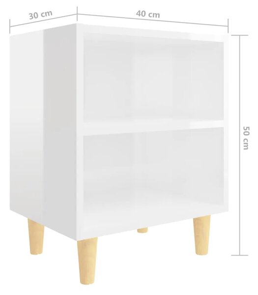 Noćni ormarići s drvenim nogama 2 kom sjajni bijeli 40x30x50 cm - Visoko sjajno bijela 2 Visoko sjajno bijela 2