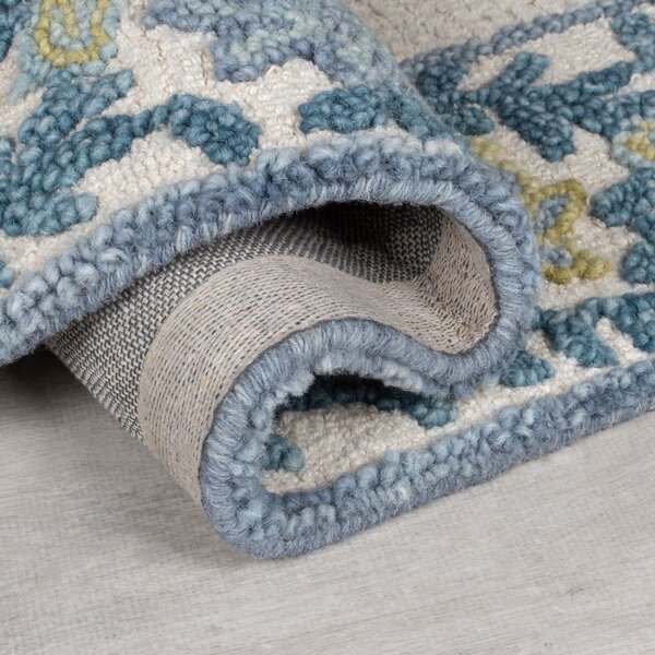 Plavi/boje slonovače ručno rađen tepih od mješavine vune 200x290 cm Myla Floral Frame – Flair Rugs