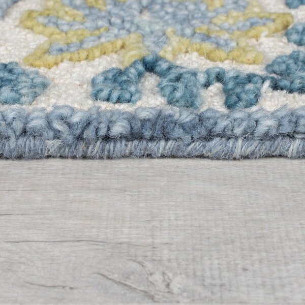 Plavi/boje slonovače ručno rađen tepih od mješavine vune 200x290 cm Myla Floral Frame – Flair Rugs