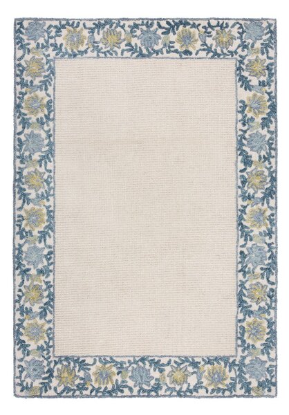 Plavi/boje slonovače ručno rađen tepih od mješavine vune 200x290 cm Myla Floral Frame – Flair Rugs
