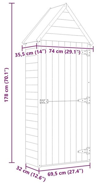 Vrtna kućica za alat od impregnirane borovine 69 5x32x178 cm - 69 5 x 32 x 178 cm 69 69 5 x 32 x 178 cm