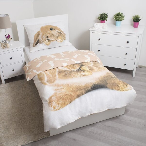 Bijela/smeđa pamučna dječja posteljina za krevet za jednu osobu 140x200 cm Bunny – Jerry Fabrics