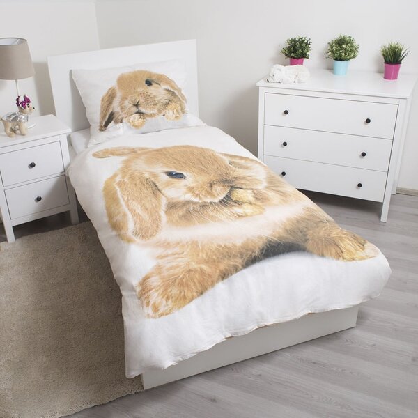 Bijela/smeđa pamučna dječja posteljina za krevet za jednu osobu 140x200 cm Bunny – Jerry Fabrics