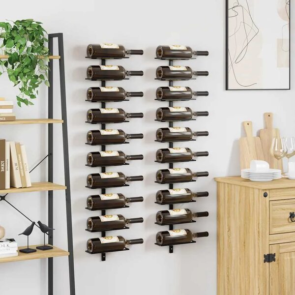 Zidni stalci za vino za 20 boca 2 kom crni metalni - Crna 1 2 10