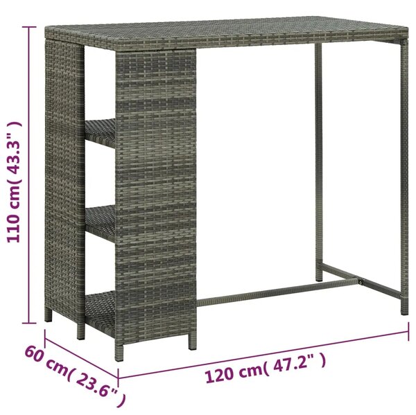 Barski stol sa stalkom za pohranu sivi 120x60x110 cm poliratan - Siva 1 Siva