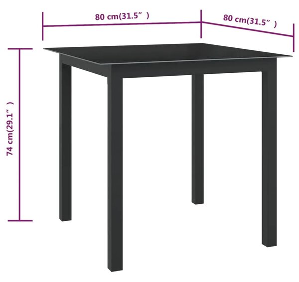 Vrtni stol crni 80 x 80 x 74 cm od aluminija i stakla - Crna 80 x 80 x 74 cm 1 Crna