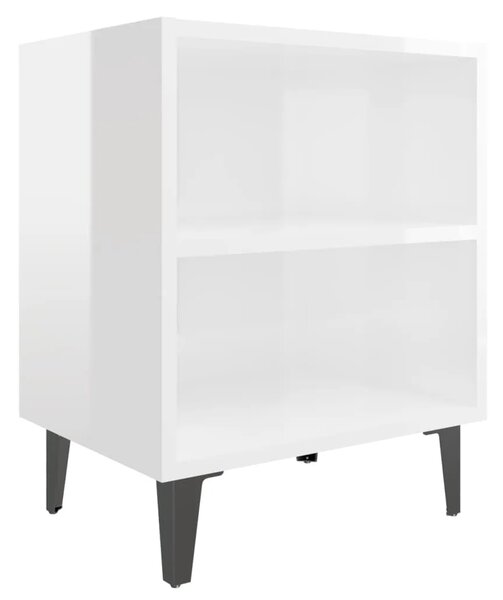 Noćni ormarići s metalnim nogama 2 kom sjajni bijeli 40x30x50cm - Visoko sjajno bijela 2 Visoko sjajno bijela 2