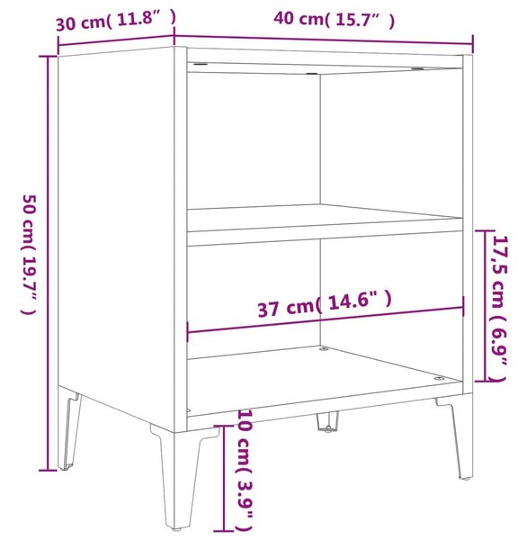 Noćni ormarići s metalnim nogama 2 kom sjajni bijeli 40x30x50cm - Visoko sjajno bijela 2 Visoko sjajno bijela 2