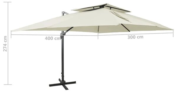 Konzolni vrtni suncobran s dvostrukim vrhom boja pijeska 400x300 cm - Pijesak 300 x 400 cm 1 Pijesak