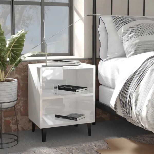 Noćni ormarići s metalnim nogama 2 kom sjajni bijeli 40x30x50cm - Visoko sjajno bijela 2 Visoko sjajno bijela 2