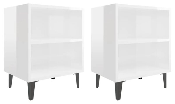 Noćni ormarići s metalnim nogama 2 kom sjajni bijeli 40x30x50cm - Visoko sjajno bijela 2 Visoko sjajno bijela 2