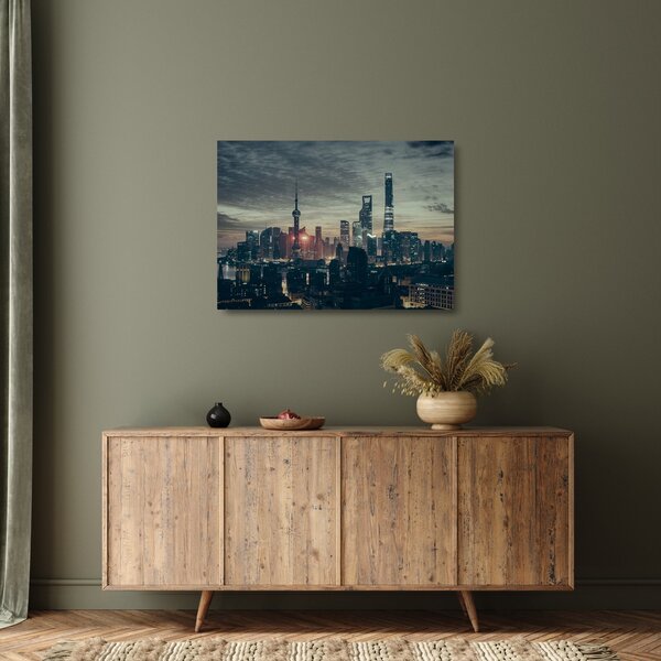 Staklena slika grada u sumrak (70x50 cm)