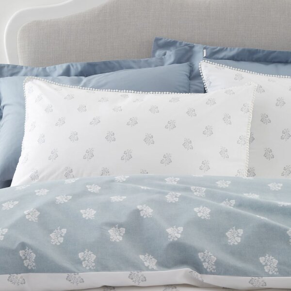 Bijela/plava pamučna posteljina za bračni krevet 200x200 cm Esme Floral – Bianca