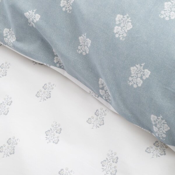Bijela/plava pamučna posteljina za bračni krevet 200x200 cm Esme Floral – Bianca