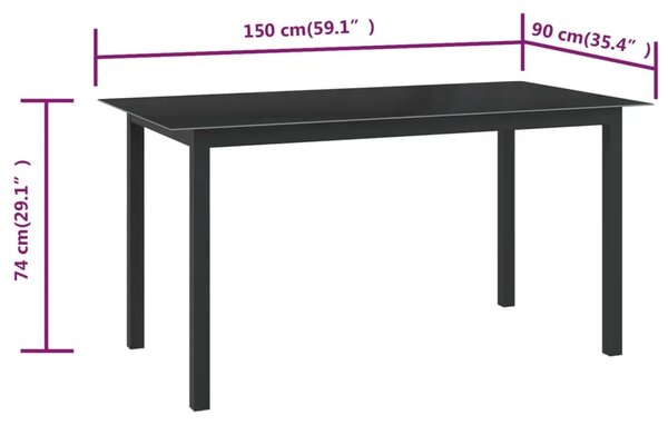 Vrtni stol crni 150 x 90 x 74 cm od aluminija i stakla - Crna 150 x 90 x 74 cm 1 Crna