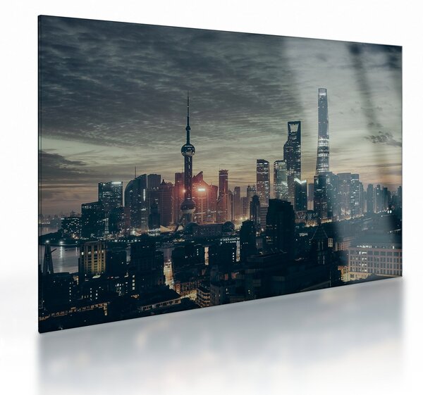 Staklena slika grada u sumrak (70x50 cm)