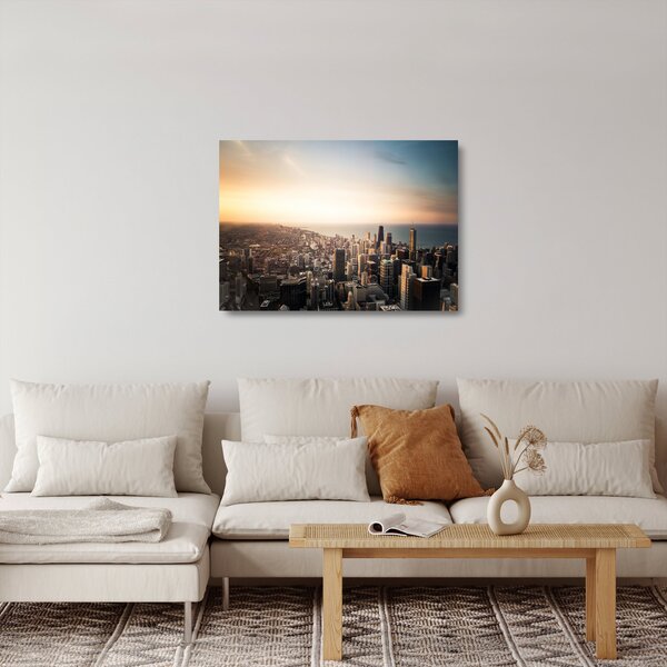 Staklena slika zalaska sunca nad gradom (70x50 cm)