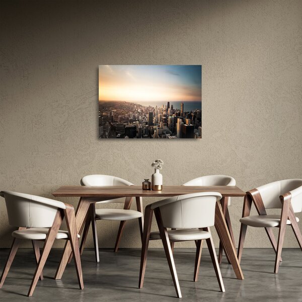Staklena slika zalaska sunca nad gradom (70x50 cm)