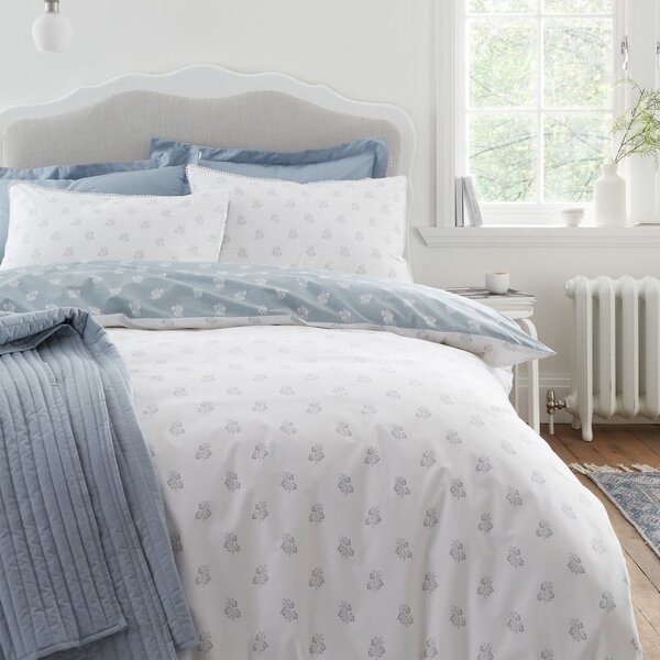 Bijela/plava pamučna posteljina za bračni krevet 200x200 cm Esme Floral – Bianca