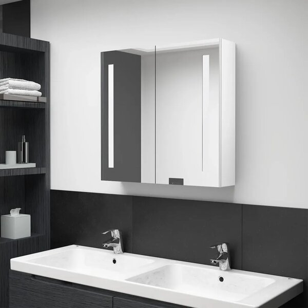 LED kupaonski ormarić s ogledalom sjajni bijeli 62 x 14 x 60 cm - Sjajna bijela 62 x 14 x 60 cm 1 Sjajna bijela