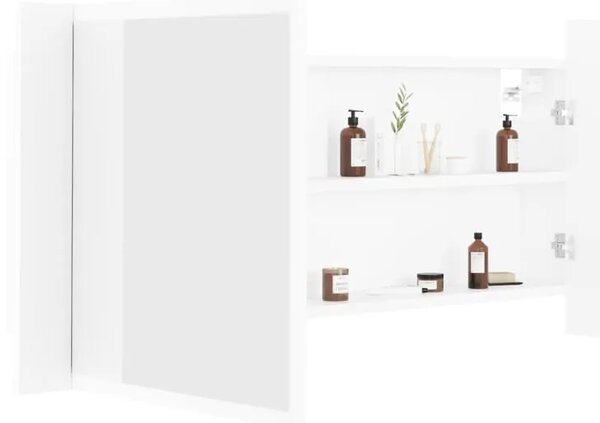 LED kupaonski ormarić s ogledalom bijeli 100x12x45 cm akrilni - Bijela 1 Bijela