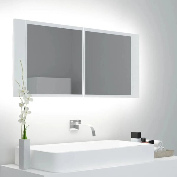 LED kupaonski ormarić s ogledalom bijeli 100x12x45 cm akrilni - Bijela 1 Bijela