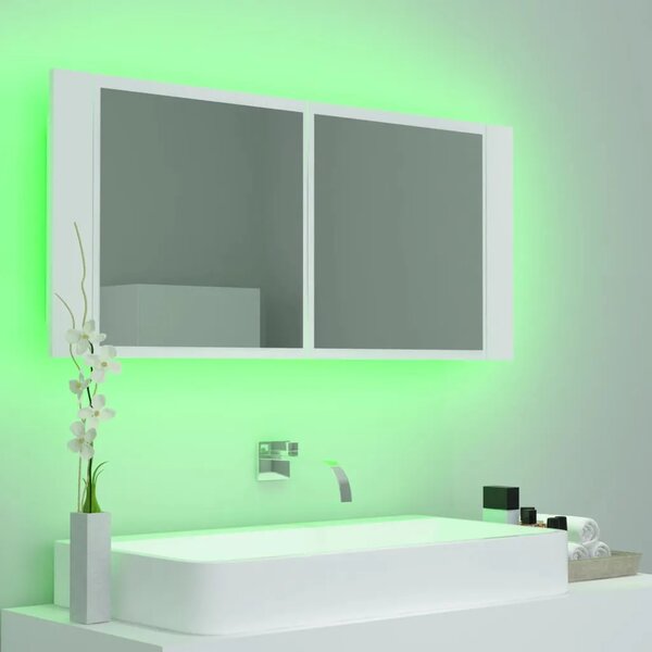 LED kupaonski ormarić s ogledalom bijeli 100x12x45 cm akrilni - Bijela 1 Bijela