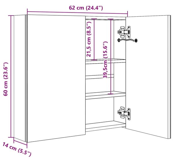 LED kupaonski ormarić s ogledalom sjajni bijeli 62 x 14 x 60 cm - Sjajna bijela 62 x 14 x 60 cm 1 Sjajna bijela
