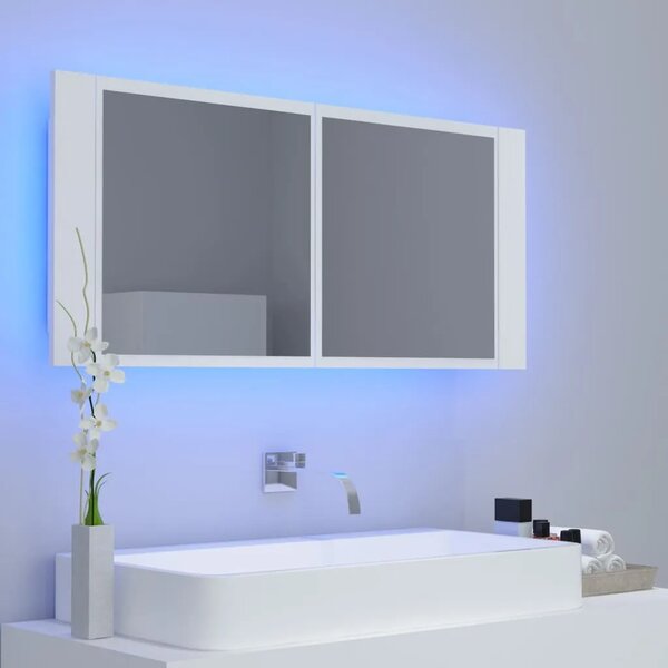LED kupaonski ormarić s ogledalom bijeli 100x12x45 cm akrilni - Bijela 1 Bijela