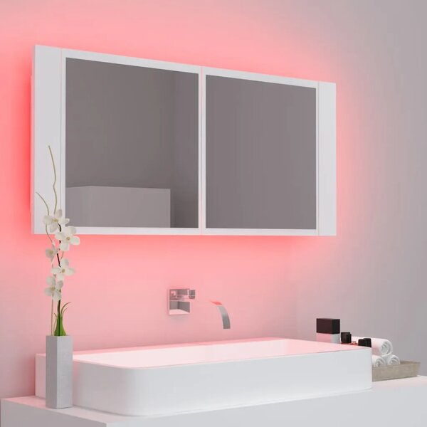 LED kupaonski ormarić s ogledalom bijeli 100x12x45 cm akrilni - Bijela 1 Bijela