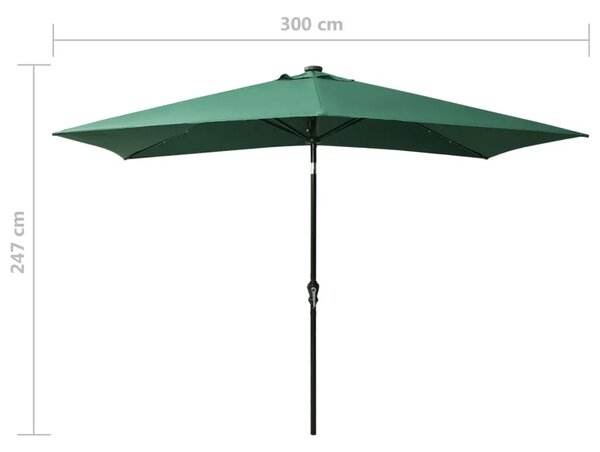 Vrtni suncobran s LED svjetlima i čeličnim stupom 2x3 m zeleni - Zelena 1 Zelena