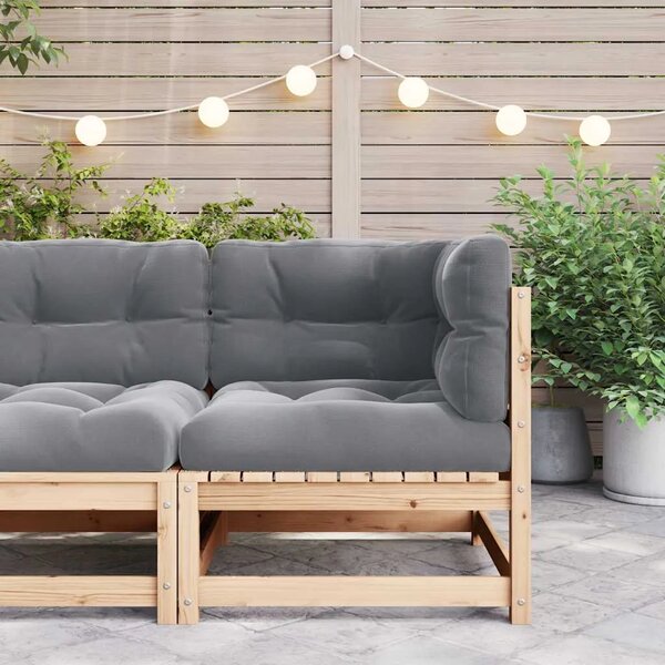 Vrtna kutna sofa sa sivim jastucima od masivne borovine - Smeđa 1 kutna sofa Smeđa